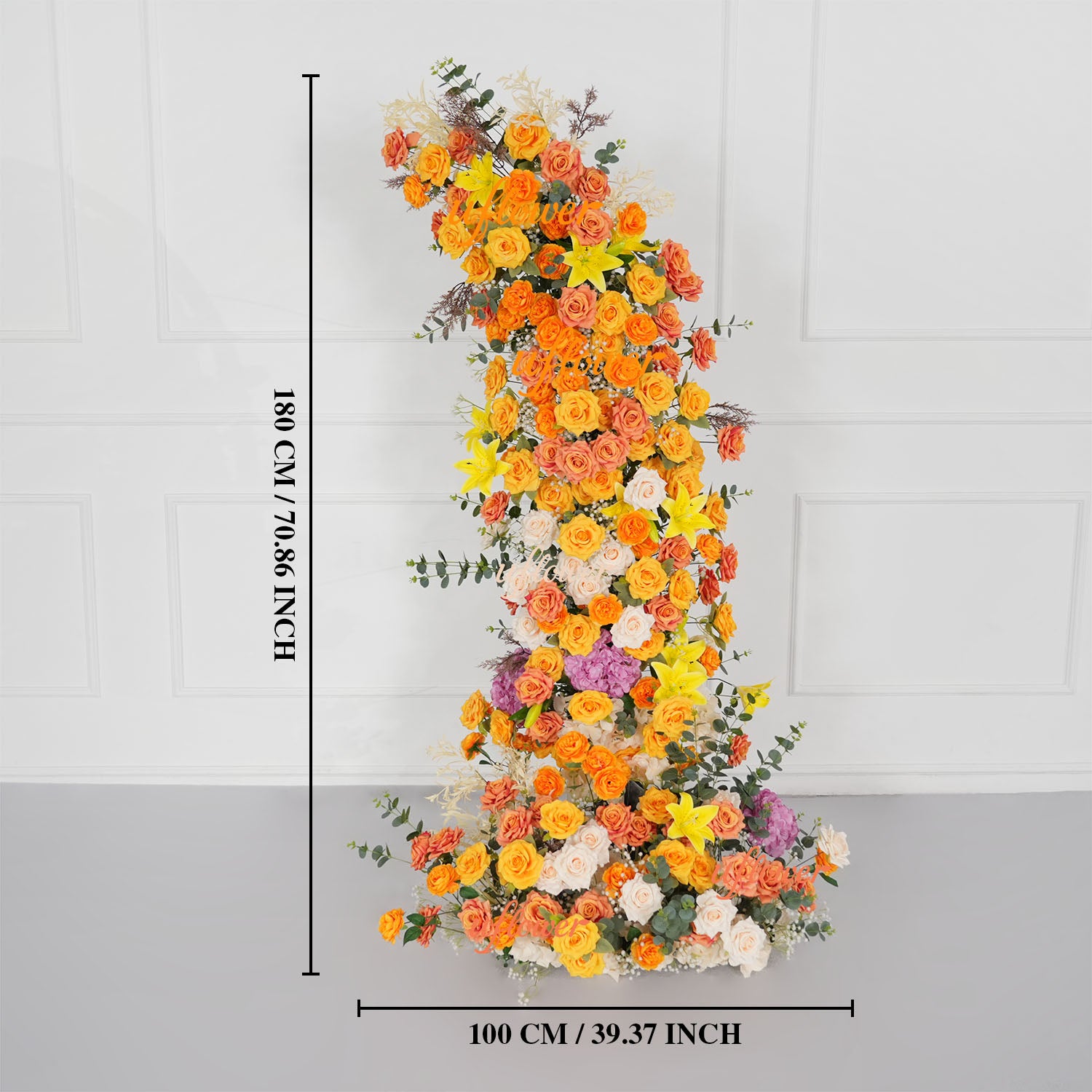 Uflower Orange Yellow Floral Horn Arch Wedding Party Backdrop Decor